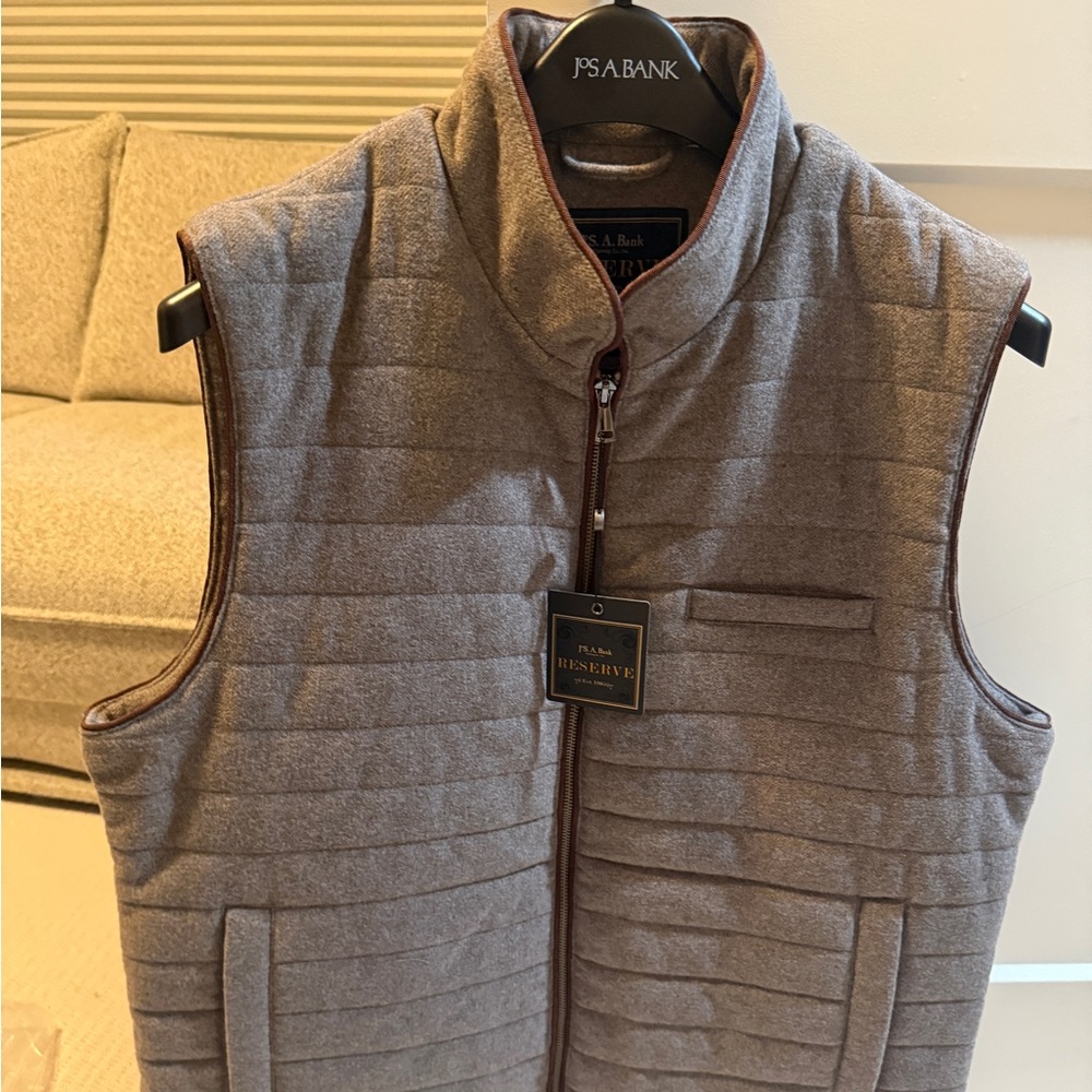 NWT Jos. A. Bank Gray Vest with Brown Accents